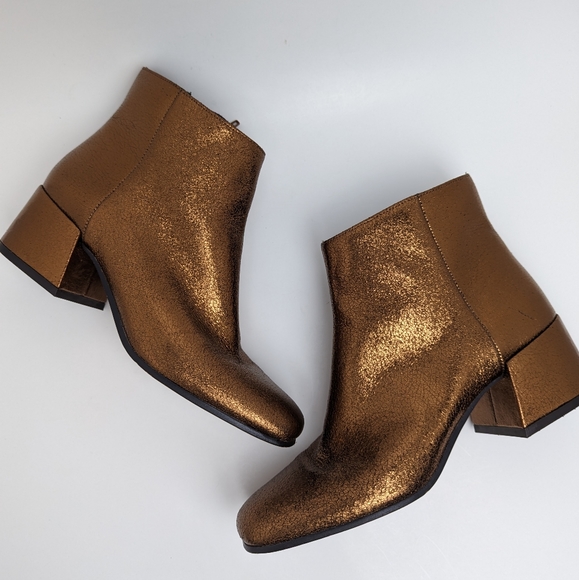 Sole Society Boot Copper Tashia Metallic Ankle Boot Size 7.5M Square Toe - Picture 9 of 16